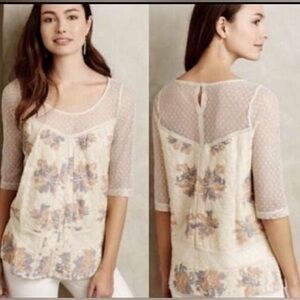 Anthropologie Top Blouse Meadow Rue Anja Floral Lace Mesh  - L